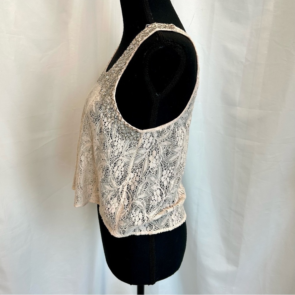 Astr the label blush pink silver beaded lace crop tank Sz M - Picture 4 of 11